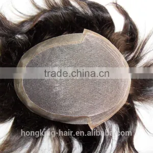 Swiss Lace With PU Around Toupee Men Toupee Brown Color Mixed Grey Hair thumbnail-1