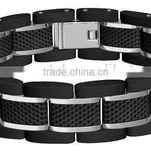 Fashion Men's Stainless Steel & Carbon Fiber Polished Bracelet Wholesale thumbnail-6