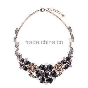 OEM/ODM Factory Direct Sale 2016 Latest Vintage Flower Pendant Necklace Black Stone Pendant Necklace thumbnail-1