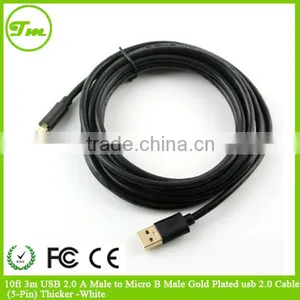 10ft 3m USB 2.0 A Male to Micro B Male Gold Plated Usb 2.0 Cable (5-Pin) Thicker -Black thumbnail-1