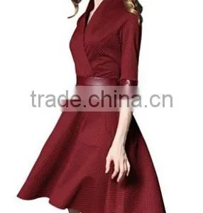 Women's Sexy V Neck Polka Dots Swing Cocktail Party Dress thumbnail-3