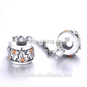 925 Sterling Silver Maple Leaf Safty Chain European Custom Bracelet Jewelry Charm thumbnail-2