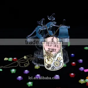 2015 Yiwu Fashion Imitation Jewelry Steampunk Necklace Dog Tag Gear Steam Inspire Letter Pendant Cameo Statement Necklace thumbnail-3