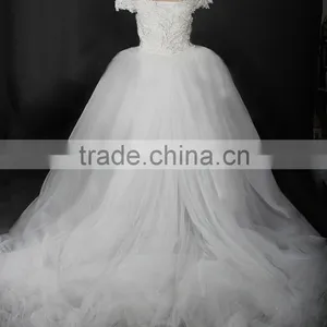 RSW876 Removable Tulle Overskirt Wedding Dresses 2015 China For Fat Woman In Dubai With Detachable Train thumbnail-3
