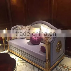 Luxury Solid Wood Frame Exquisite Golden Hand Carving Special Light Purple Genuine Leather Living Room Sofa Set thumbnail-1