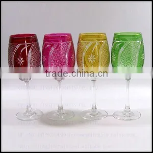 French Pink Hand Cut Red Wine Glass With Red Stem thumbnail-3