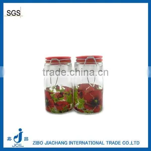 Glass Candy Pot With Metal Clip Lid TK16 thumbnail-1