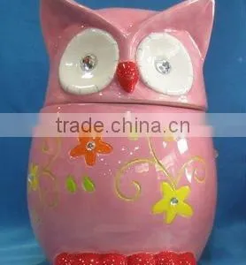 Ceramic Owl Cookie Jar ,pink,big thumbnail-1