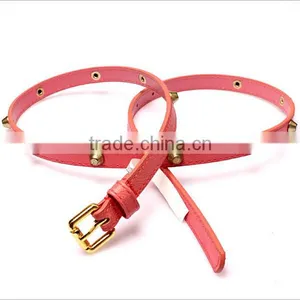 Fashion Rivets Decorated Pin Buckle Sex Girl Thin Pink PU Waist Belt thumbnail-2