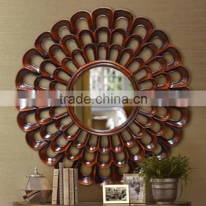Mirror Decoration ROUND DONNET Walnut Mahogany Wood Furniture thumbnail-1