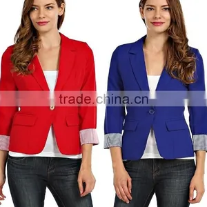 Women STRIPE PRINT ACCENT CUFF ONE BUTTON BLAZER Wholesale thumbnail-1