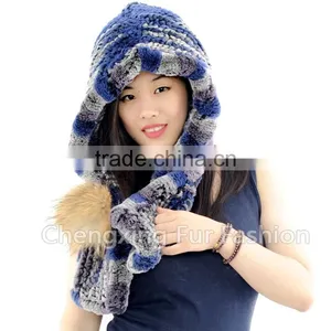 CX-C-242M Hand Knitted Women Real Rex Fur Animal Cap thumbnail-6