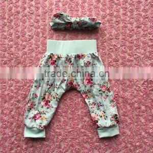 Persnickety Girls Fashion Clothes 2 Pcs Floral Cotton Print Baby Pants Matching Headband thumbnail-1