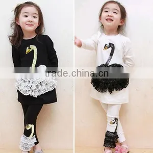 Fashion Baby Girl Clothing Swan Cotton Suit Autumn Children Suit Suit for Girls Fall Paragraph T-shirt +Pants 20019 thumbnail-1