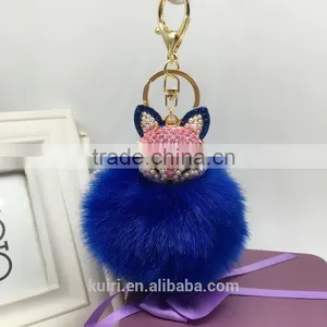 Fahsion Fox Head Faux Fur Keychain HandBag Rhinestone Pendant Charm Soft Car Key Ring 4 Colors Fmq-11 thumbnail-6