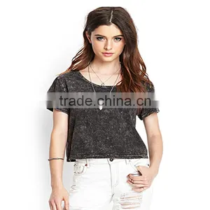 2015 Fashion Ladies Short Sleeves Deep Gray Pure Color 100%cotton T-shirt thumbnail-1