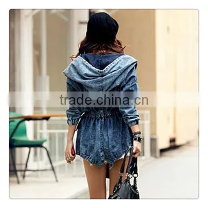 Spring New Design European Style Women Oversize Hooded Denim Trench Coat thumbnail-4