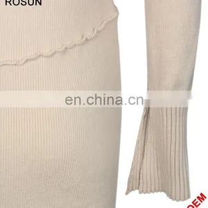 Ladies Cream Bottom Sleeves Cuffs Split Ruffle Dress Sweater thumbnail-4