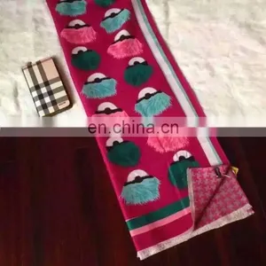 Red Color Knitted Cashmere Scarf thumbnail-1