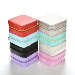 Custom Logo Small Travel Jewelry Organizer Box Lady PU Leather Zipper Closure Earring Jewelry Storage Box Travel Jewelry Case thumbnail-4