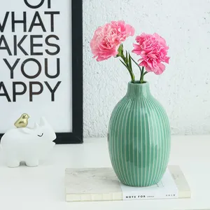 Green And Pink Stripe Easy Simple Ceramic Vase Art Decor For Drawing Room thumbnail-3