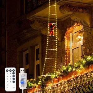 Long-Length 10ft Santa Climbing LED Ladder Lights - Waterproof for Outdoor Garden & Holiday Street Decor thumbnail-1