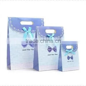 Blue Color Ribbon Gift Paper Bag Without Handle thumbnail-1