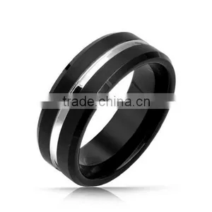Mens Two Tone Black Tungsten Ring Matte Finish Wedding Band 8mm, New Design Tungsten Ring 8mm thumbnail-1