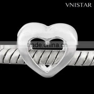 Vnistar Silver Plated Bead PBD1035, Heart-shaped Bead Fit for European Bracelet Size in 10*11mm thumbnail-1