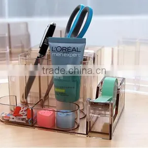Acrylic Multifunction Pen Case Hot Sell Design Desk Storage Case Office Acrylic Stationery Set Factory thumbnail-3
