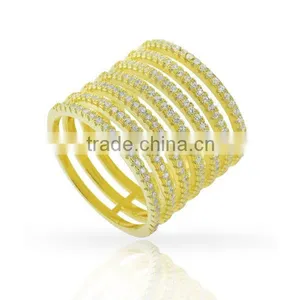 Gold Over Silver Fancy Cubic Zirconia Micro Pave 7-row Long Finger Ring thumbnail-1