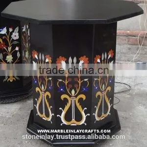 Marble Inlay Table Black Base thumbnail-1