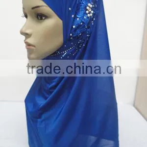 H299 Latest One Piece Instant Hijab With Lace and Rhinestones,muslim Scarf thumbnail-2
