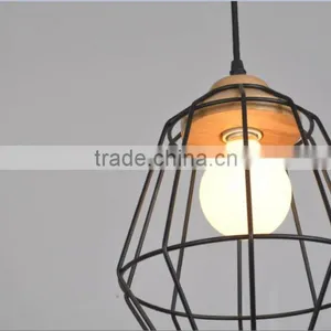 New Arrival Modern Simple Wooden Metal Pendant Ceiling Lighting Black Cage thumbnail-2