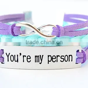 You Are my Person Logo Leather Cord Braided Infinity Charm Bracelet Supplier's Choice thumbnail-1