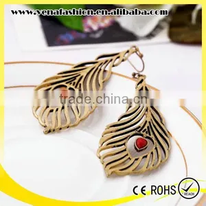 Industrial Jewelry Vintage Peacock Design Shaped Feather Earring thumbnail-5
