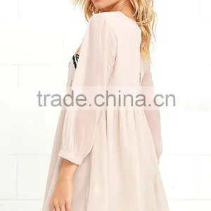 2016 Latest Dress Design 3/4 Sleeves Chiffon Dress With Floral Embroidery Summer Dress thumbnail-4