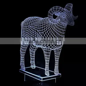 3D Optical Illusion Goat Night Lamp Night Light 10 Colorful LEDs Ultra-thin Acrylic Light Panel AA Battery or DC 5V thumbnail-6