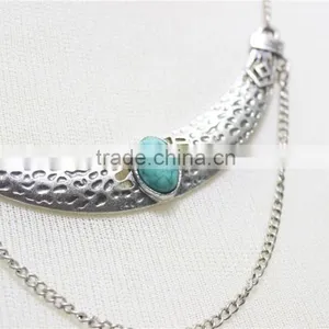 Anti-silver Folk w/ Blue Stone Statement Necklace Simple Chain Necklace 2016 Fashion Style Wholesale thumbnail-3