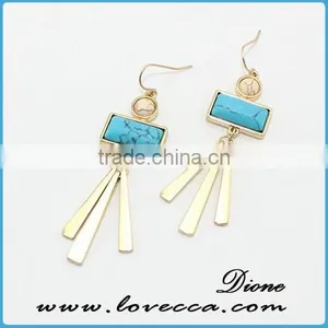 New Style 2016 Natural Stone Square-Cut Turquoise Rivet Chandelier Fringe Crystal Earrings thumbnail-3