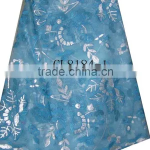 African Organza Lace With Sequins Embroidery CL8184-1blue thumbnail-1