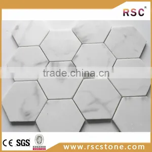 3" Hexagon Carrara Marble Mosaic thumbnail-1