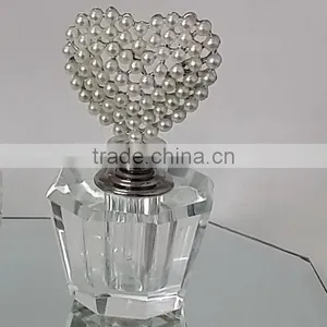 Decorative Mini Empty Clear Crystal Perfume Bottle With Jewelled Pearls Top thumbnail-1