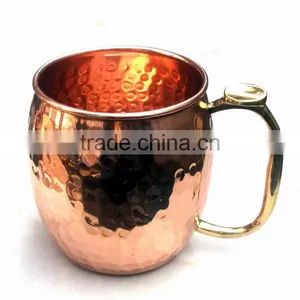 AMAZON BEST SELLER 16 OZ BPA FREE 100% COPPER HAMMERED BARREL GIFT MUG WITH BRASS THUMB REST HANDLE thumbnail-1