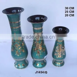 Indian Vase Made in Cast Brass With Traditional Green Paint Other Color Options Can be Done on Order thumbnail-1