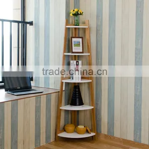 White Panel Modern Bamboo Corner Shelf for Display thumbnail-2