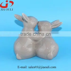 BSCI Audit Factory EASTER Decoration Glazed White/grey Ceramic Rabbits thumbnail-4