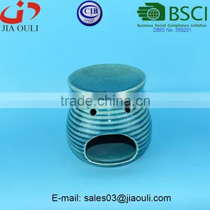Teal and Yellow Crakle Glazed Ceramic Oil Burner, Fragrance Oil Burner thumbnail-2