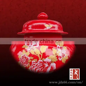 Flower Design Red Glazed Porcelain Ginger Jar for Wedding Decoration thumbnail-6
