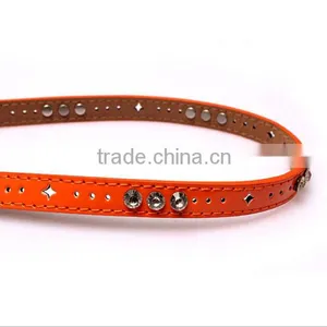 Fashion Rhinestone Decorated Pin Buckle Sex Girl Thin Orange PU Waist Belt thumbnail-4